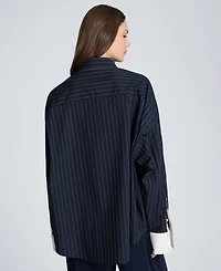 Kenneth Cole Women's Striped Cotton Poplin Long-Sleeve Shirt