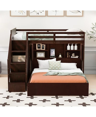 Streamdale Furniture Bunk Bed with Storage Stairs, Wardrobe,Usb