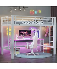 Streamdale Furniture Metal Loft Bed with Ladder and Guardrails