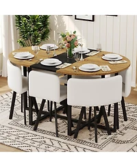 Streamdale Furniture 7-Piece Oval Dining Table Set with 6 White Pu Leather Chairs