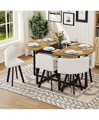 Streamdale Furniture 7-Piece Oval Dining Table Set with 6 White Pu Leather Chairs
