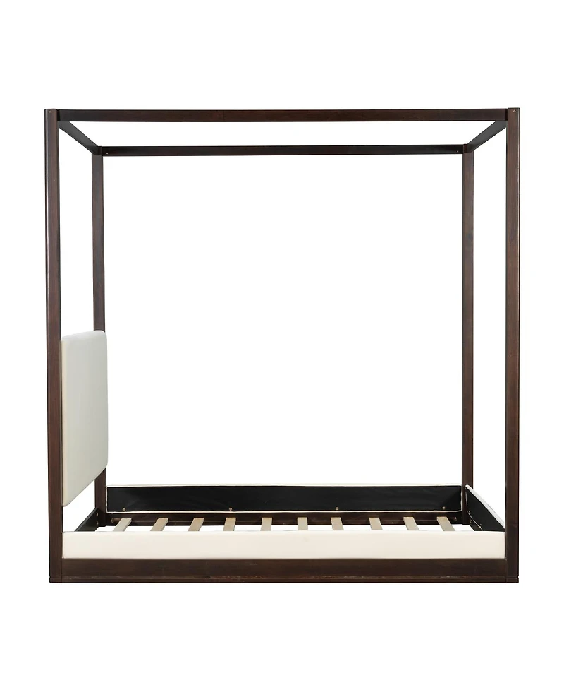 Streamdale Furniture Queen Canopy Platform Bed with Upholstered Headboard, Espresso/White