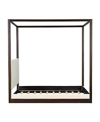 Streamdale Furniture Queen Canopy Platform Bed with Upholstered Headboard, Espresso/White