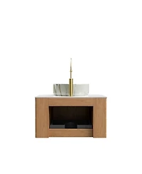 Sillysis Wall Mounted Bathroom Vanity with Sintered Stone Top, Round Ceramic Basin, Soft Close Drawer, Pre-assembled