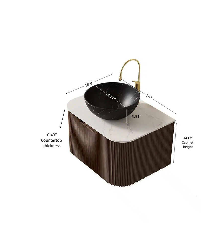 Sillysis Wall Mounted Bathroom Vanity with Ceramic Basin, Sintered Stone Countertop, Soft Close Drawer, Pre-assembled