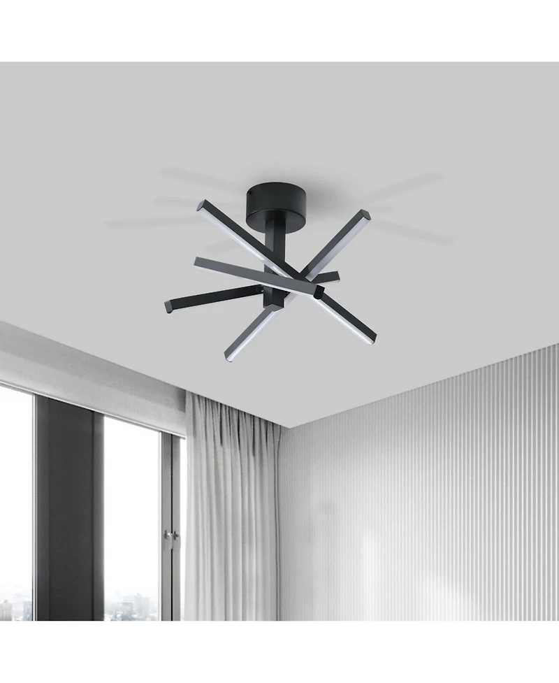 Midola 12 Inch Modern Led Ceiling Light, Geometric Starburst Design with Black Finish for Living Room, Bedroom, and Hallways