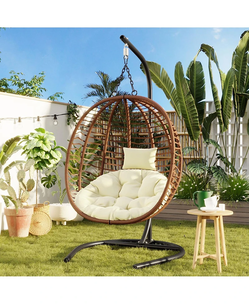 Streamdale Furniture Single Person Folding Hanging Egg Chair with Stand for Indoor and Outdoor Use