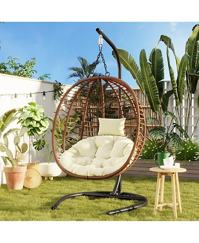 Streamdale Furniture Single Person Folding Hanging Egg Chair with Stand for Indoor and Outdoor Use