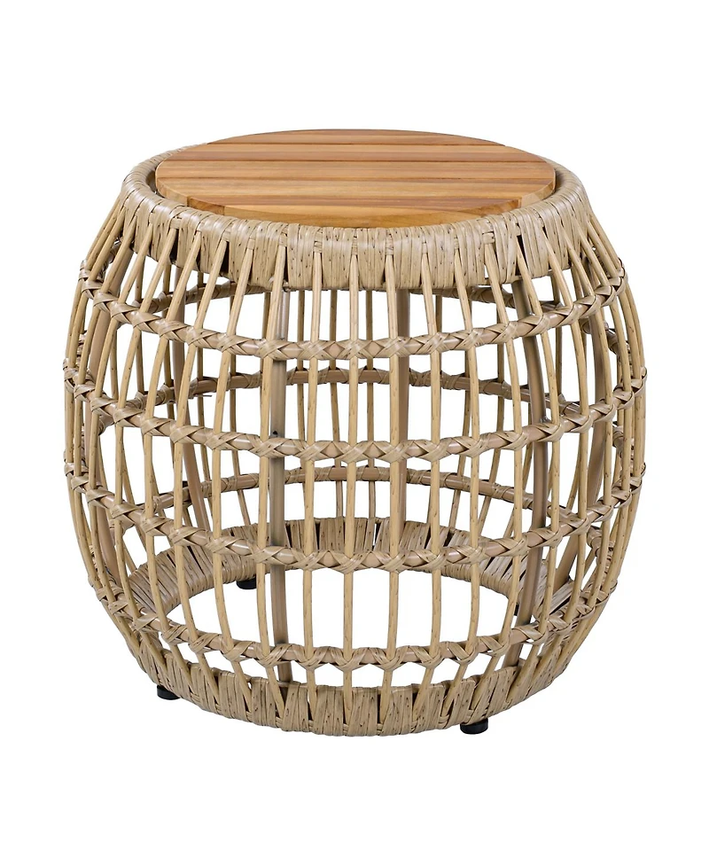 Streamdale Furniture Acacia Wood and Wicker Round Outdoor Side Table - 16.15"