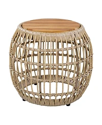 Streamdale Furniture Acacia Wood and Wicker Round Outdoor Side Table - 16.15"