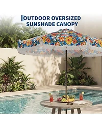 gaomon Patio Outdoor Table Umbrella with Retro Fringe with Crank Handle for Backyard, Pool, Camping, Flower Pattern