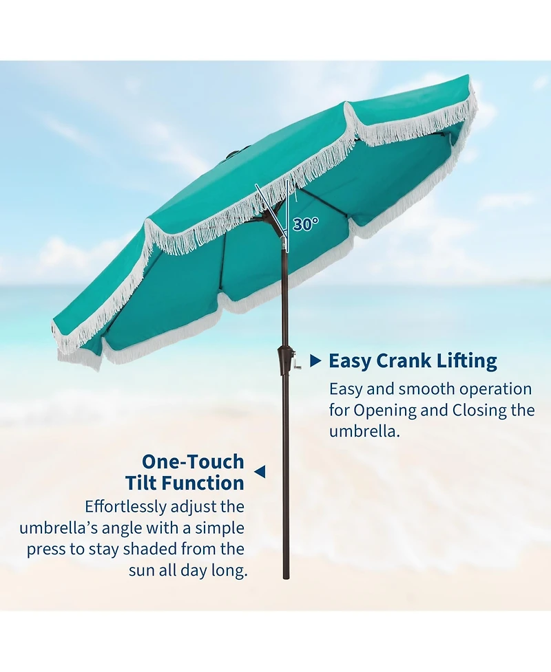 gaomon Patio Outdoor Table Umbrella with Retro Fringe with Crank Handle for Backyard, Pool, Camping