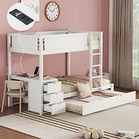 Streamdale Furniture Twin-Over-Twin Bunk Bed with Twin size Trundle, Storage and Desk