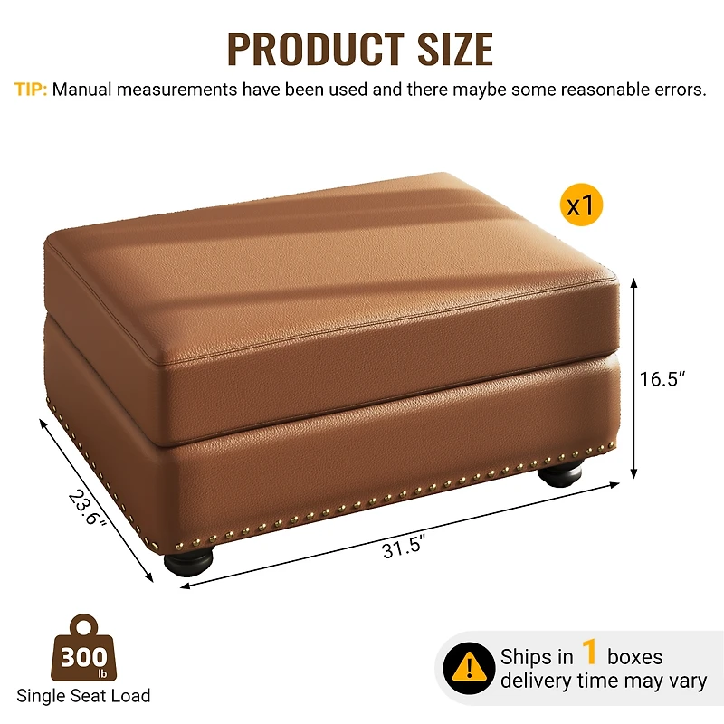 Streamdale Furniture Faux Leather Ottoman for Living Room, Apartment, and Office