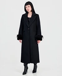 CeCe Women's Faux-Fur and Feather-Trim Maxi Coat