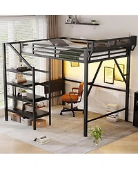 Streamdale Furniture Queen Loft Bed with Foldable Desk, Charging Station, and Storage Staircase