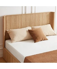 Streamdale Furniture Oak Corrugated Wave Queen Platform Bed Frame, Headboard