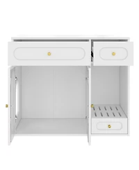 Streamdale Furniture Cat Litter Box Enclosure With Led Light, Storage Drawers, And Acrylic Doors