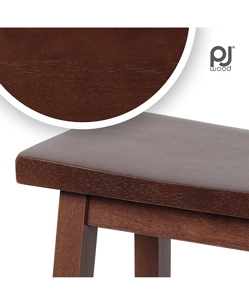 Pj Wood Classic Saddle Seat 24" Tall Kitchen Counter Stools, Walnut (Set of 4)