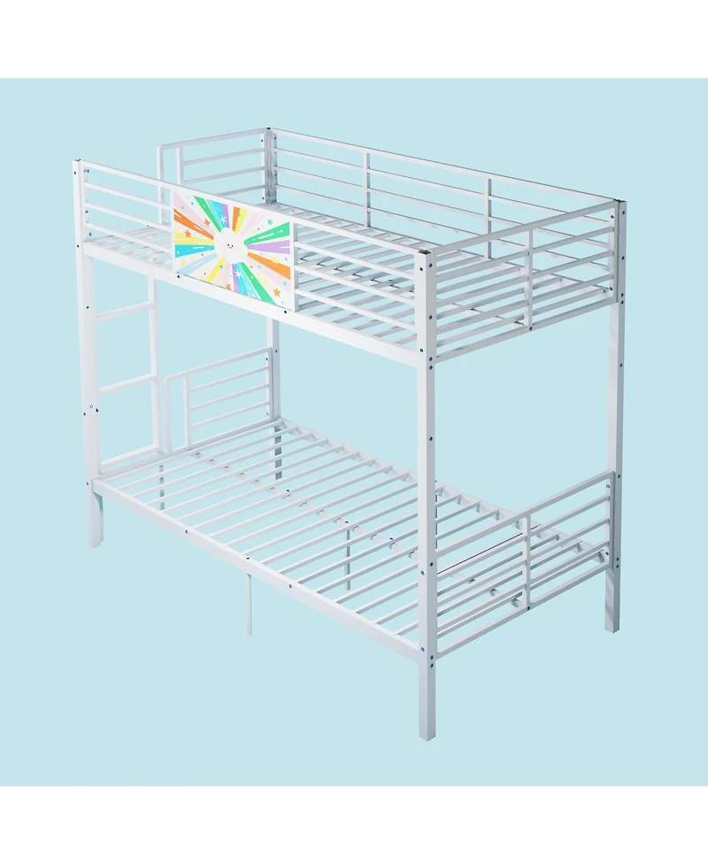 Streamdale Furniture Twin Over Twin Heavy-Duty Metal Bunk Bed with Guardrails and Ladder