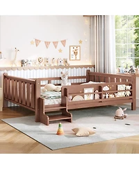 Streamdale Furniture Queen Size Solid Wood Floor Bed with Storage Bookcases and Stairs