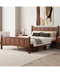 Streamdale Furniture Minimalist Queen Flat Panel Platform Bed with Wood Grain Finish