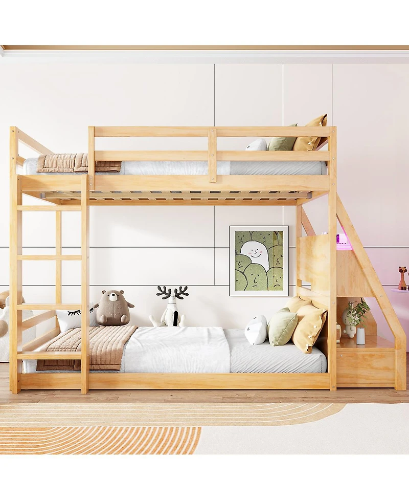 Streamdale Furniture Full Bunk Bed with Led Lights, Usb Ports, Storage Shelves and 2 Drawers