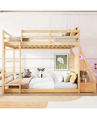 Streamdale Furniture Full Bunk Bed with Led Lights, Usb Ports, Storage Shelves and 2 Drawers