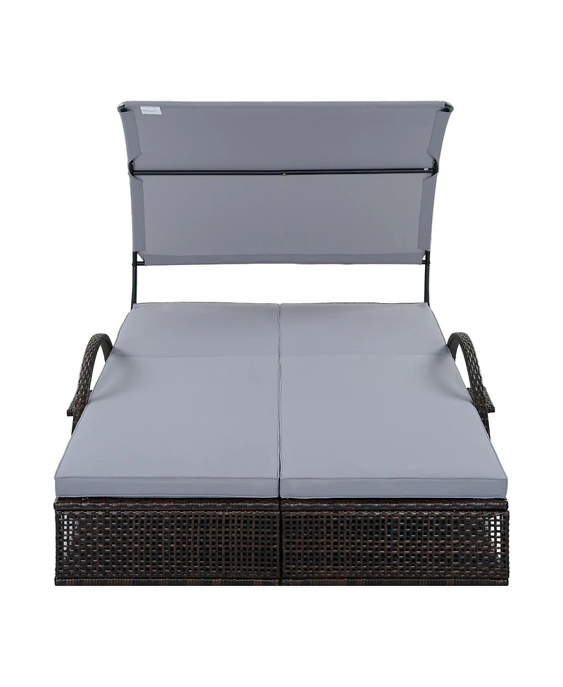 Streamdale Furniture Steel Frame Double Sun Lounger with Adjustable Backrest and Side Table
