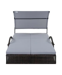Streamdale Furniture Steel Frame Double Sun Lounger with Adjustable Backrest and Side Table