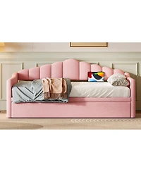 Streamdale Furniture Upholstered Twin Daybed with Pop-Up Trundle, Usb Charging and Side Pockets