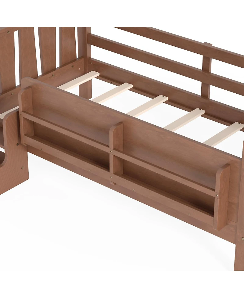 Streamdale Furniture Twin Size Solid Wood Floor Bed with Storage Bookcases and Stairs
