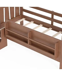 Streamdale Furniture Twin Size Solid Wood Floor Bed with Storage Bookcases and Stairs