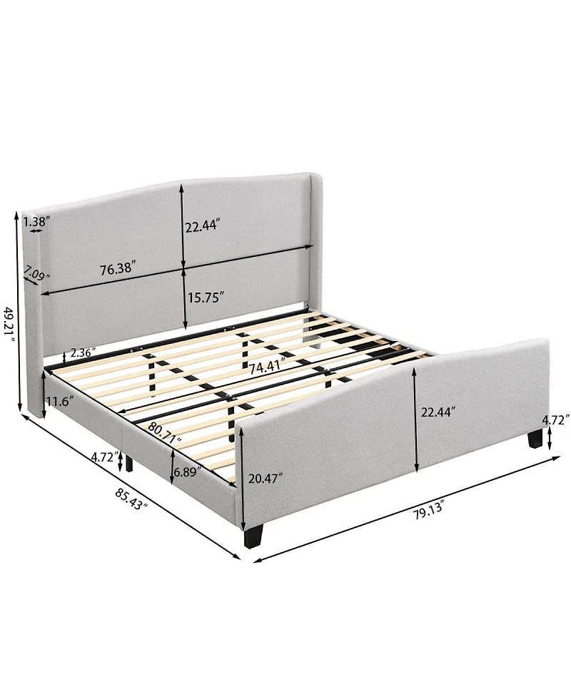 Streamdale Furniture King Size Upholstered Bed Frame With High Headboard And Footboard