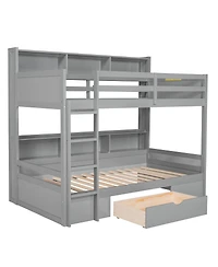 Streamdale Furniture Twin Bunk Bed with Built-in Shelves and Storage Drawer