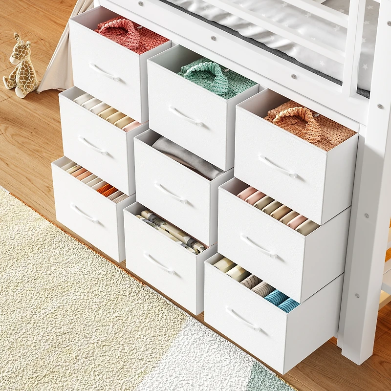Streamdale Furniture Twin Low Loft Bed with Storage Stairs, Fabric Drawers, and Shelves