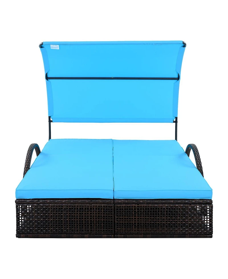 Streamdale Steel Frame Double Sun Lounger with Adjustable Backrest and Side Table