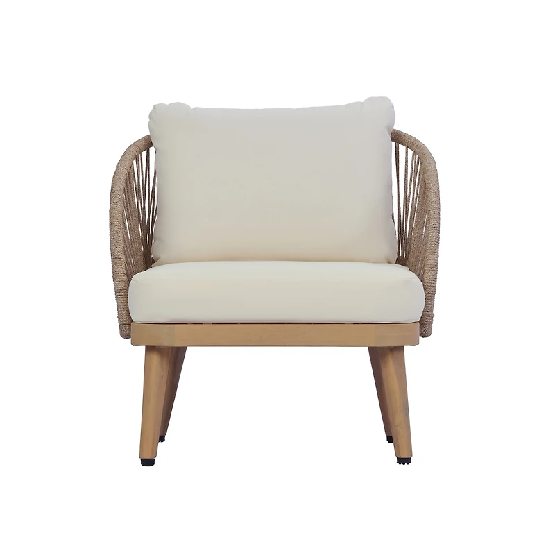 Streamdale Furniture Acacia Wood Outdoor Club Chair with Rope Accents and Weather-Resistant Cushion