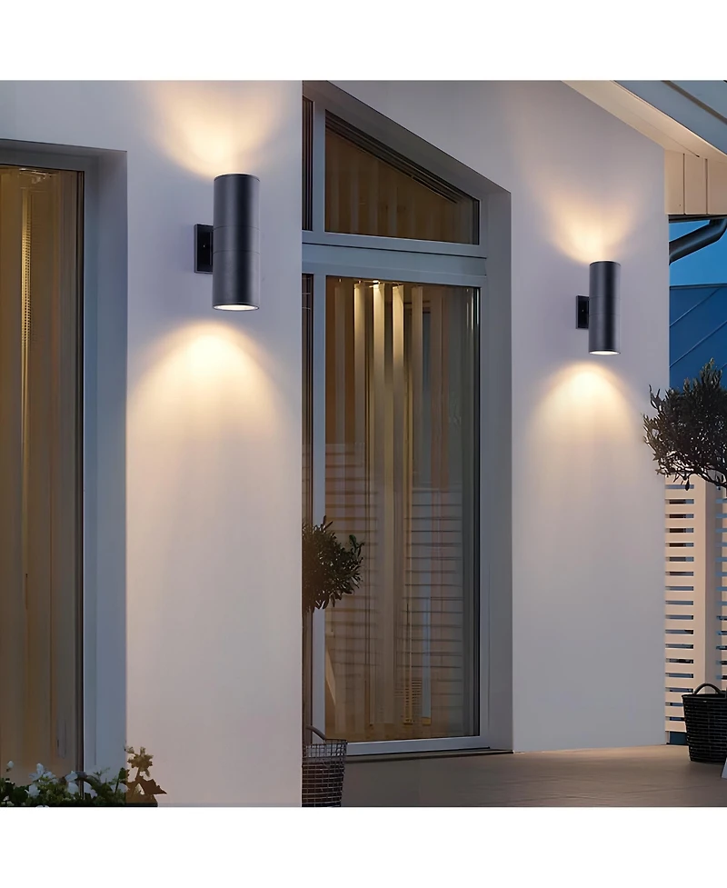 Midola Modern Outdoor Porch Light Patio Light in 2 Lights with Aluminum Cylinder and Tempered Glass Cover Waterproof Wall Sconce 2 Pack