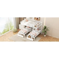 Streamdale Furniture Full over Twin and Twin Bunk Bed,Triple Bunk Bed with Drawers