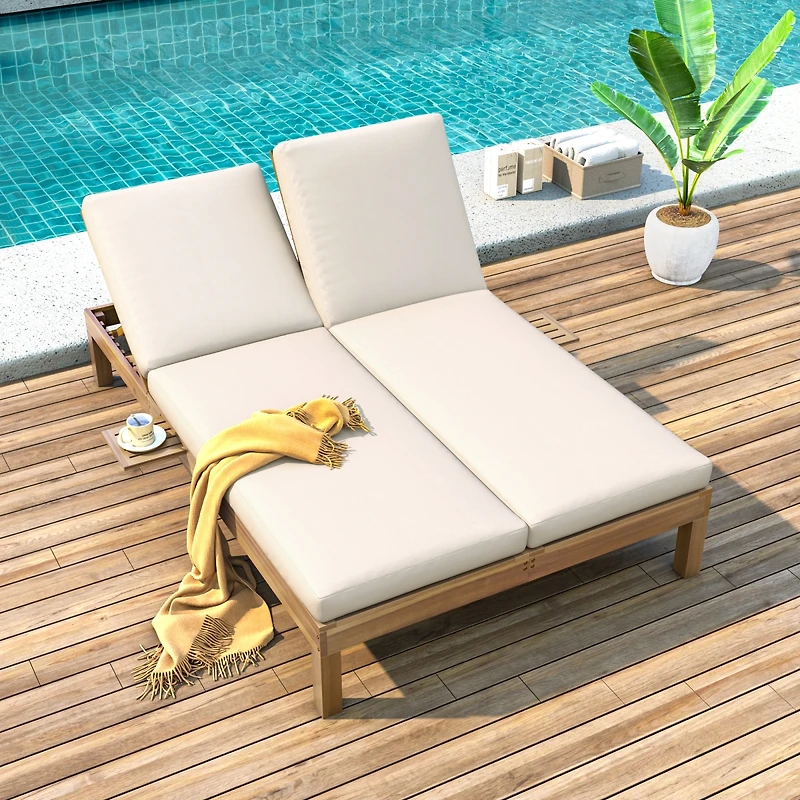 Streamdale Furniture 5-Position Adjustable Double Chaise Lounge with Cushions and Side Trays