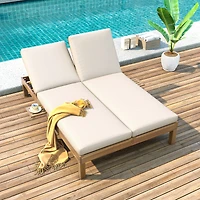 Streamdale Furniture 5-Position Adjustable Double Chaise Lounge with Cushions and Side Trays