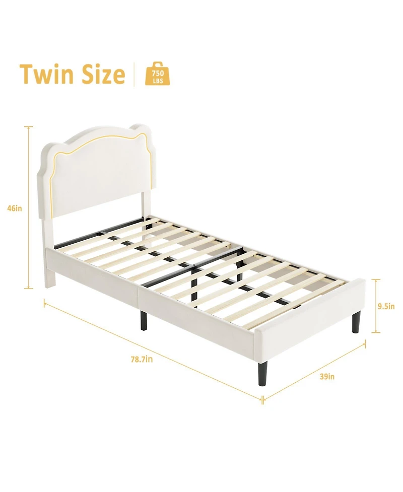 homfan Kids Upholstered Platform Bed with Bear-Shaped Adjustable Headboard and Rgb Led Lights, App/Remote Control, No Box Spring Needed