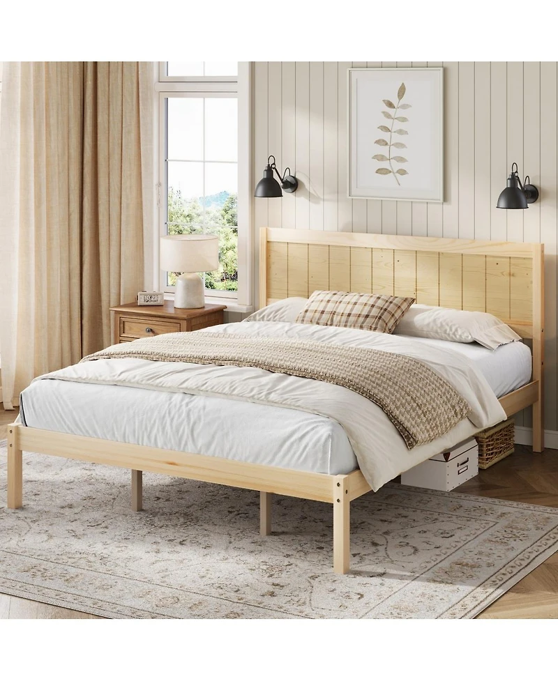 Streamdale Furniture King Wood Platform Bed Frame with Headboard, No Box Spring Needed