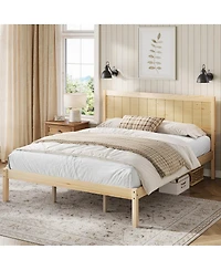 Streamdale Furniture King Wood Platform Bed Frame with Headboard, No Box Spring Needed
