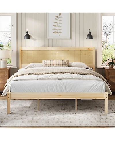 Streamdale Furniture King Wood Platform Bed Frame with Headboard, No Box Spring Needed