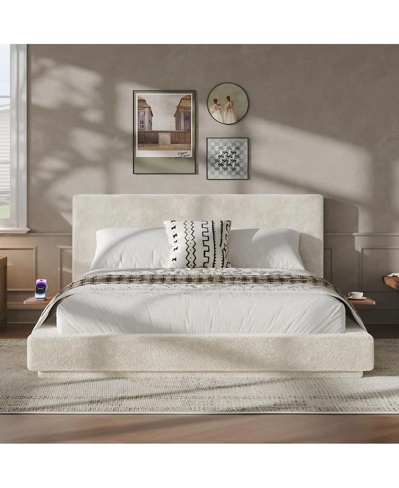 Streamdale Furniture Queen Bed Frame with Adjustable Side Table and Upholstered Cushion