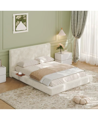 Streamdale Furniture Queen Bed Frame with Adjustable Side Table and Upholstered Cushion