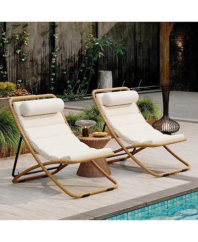 Streamdale Furniture 2-Piece Rattan Folding Patio Chair Set with Adjustable Backrest