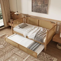 Streamdale Furniture Traditional Rattan Twin Daybed with Trundle, Antique